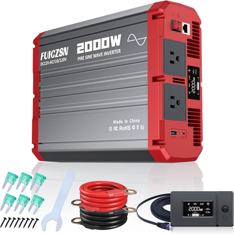 2000W Pure Sine Wave Inverter 12V DC to 110V AC Power Inverter